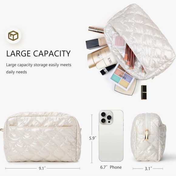 Large Capacity Quilted Cosmetic Bag - Picture 3 of 4